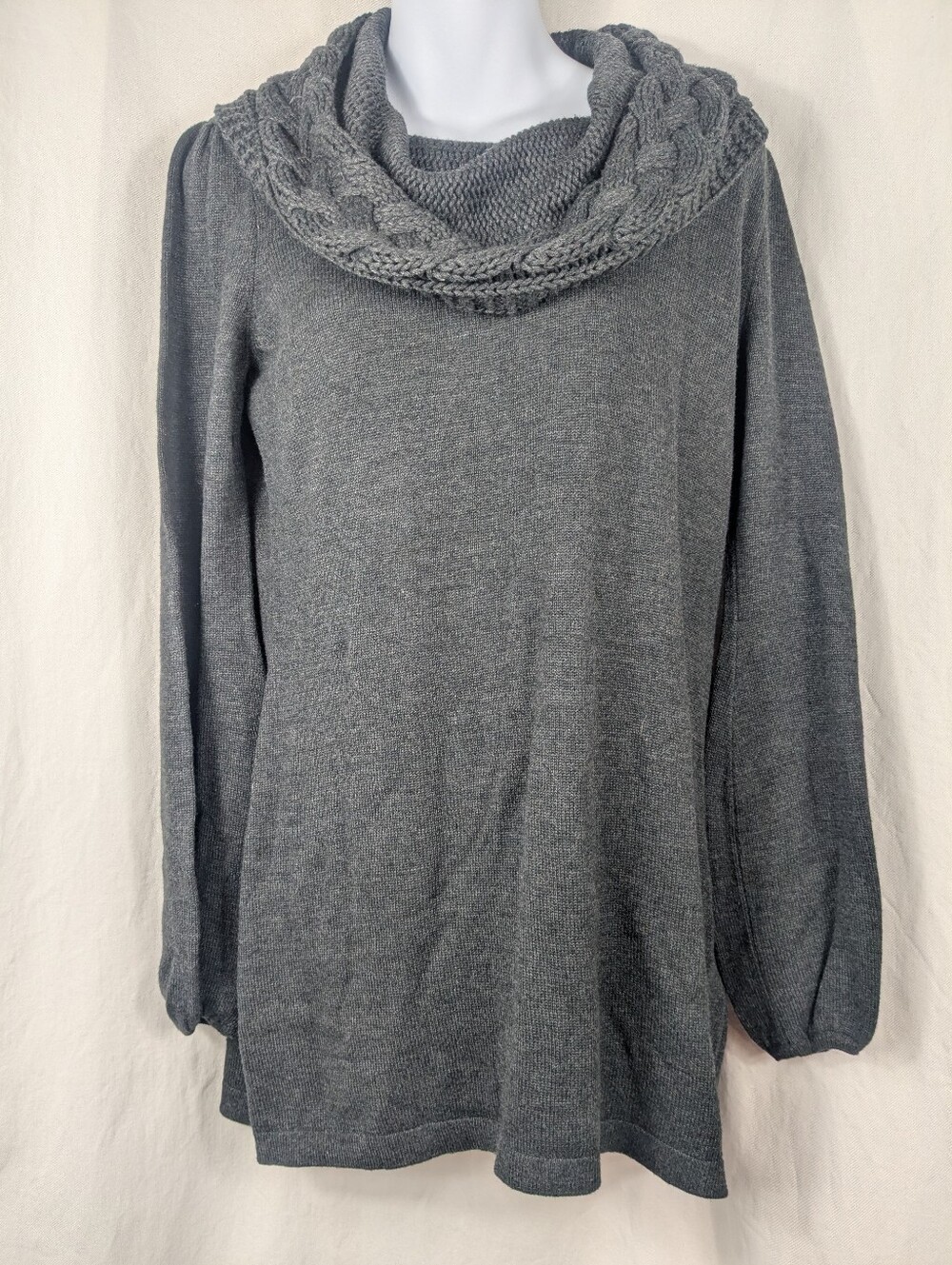 TAHARI Dark Grey Cotton Blend Cowl Neck Tunic Sweater M